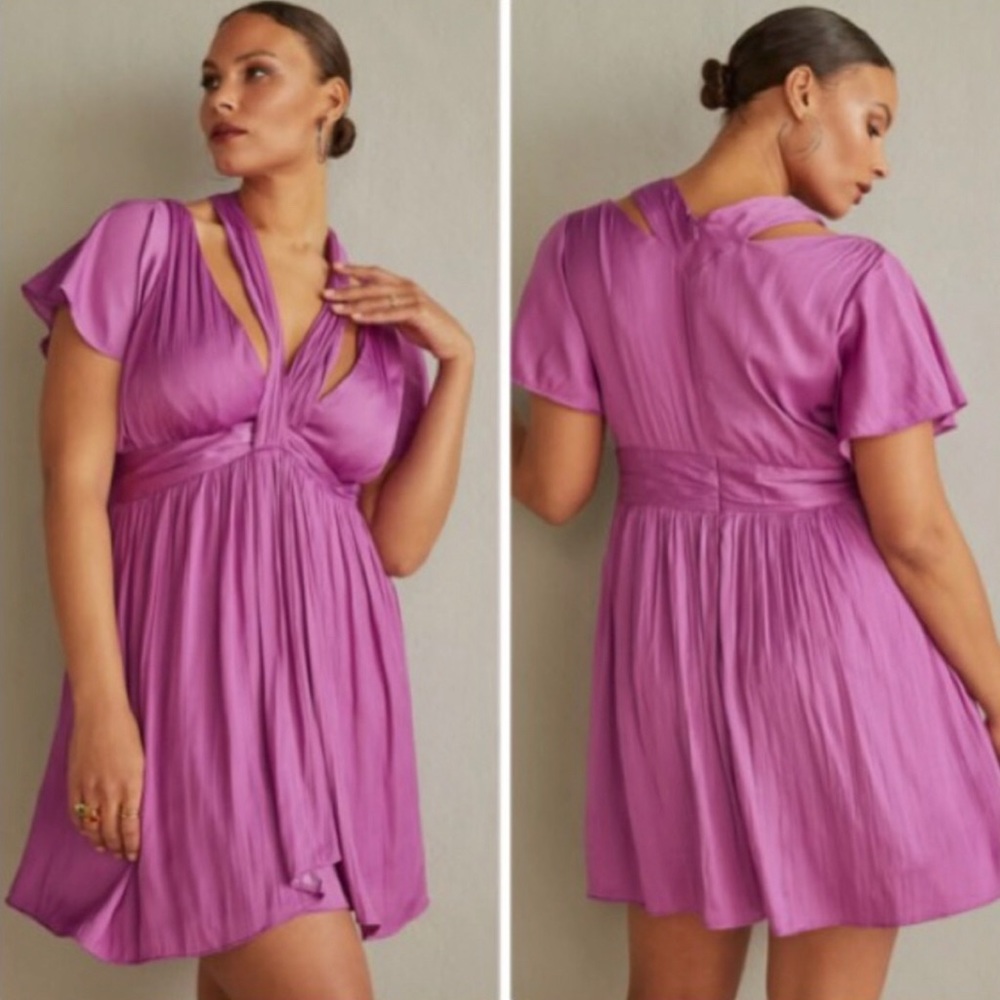 Anthropologie Deep V-Neck Vibrant Mini Dress Sz 4